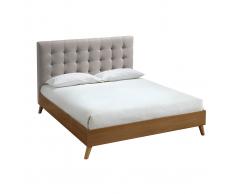 Letto matrimoniale scandinavo legno e tessuto beige 140 x 200cm LYNN