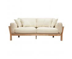 Divano design 3 posti bianco crema piedi in legno KYO