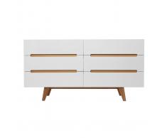 Cassettiera scandinavo bianco lucido e frassino 6 cassetti MELKA