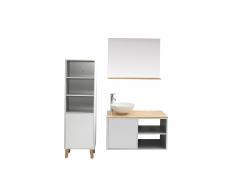 Mobile da bagno con colonna e specchio bianco e legno (senza lavandino) LAÏTA