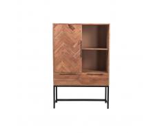Credenza alta in acacia con piedi in metallo nero STICK