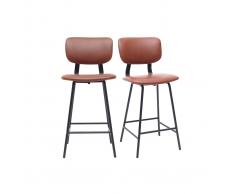 Gruppo di 2 sgabelli da bar vintage marrone chiaro con piedi in metallo 65cm LAB