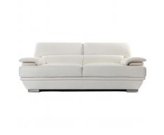 Divano pelle design 3 posti con poggiatesta reclinabile bianco EWING