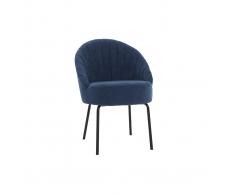 Sedia desing effetto velluto blu e metallo nero IZAAC