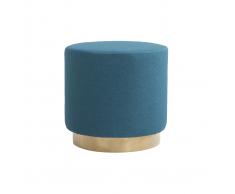 Pouf rotondo in tessuto Blu anatra e metallo dorato BETTY