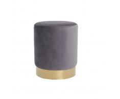 Pouf / poggiapidi rotondo in velluto grigio e metallo dorato AMAYA