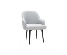 Poltrona design in tessuto grigio chiaro e piedi in metallo nero AMON