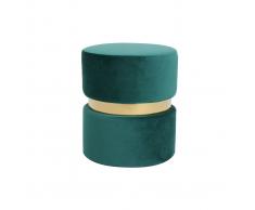 Pouf / poggiapiedi rotondo in velluto verde e metallo dorato JOY