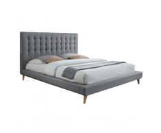 Letto con design capitonné in tessuto Grigio e legno 160x200 SOREN