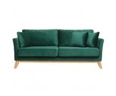 Divano scandinavo a 3 posti in velluto Midnight green piedi in legno OSLO