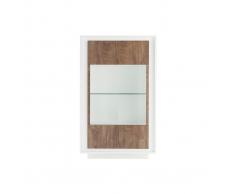 Mobiletto buffet in vetro design Bianco e legno scuro LAND