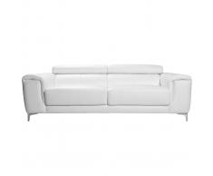 Divano in pelle design 3 posti con poggiatesta relax bianco NEVADA