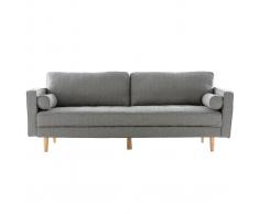 Divano design 3 posti in tessuto grigio chiaro e piedi in legno IMPERIAL