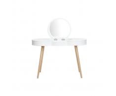 Pettiniera scandinava in legno Bianco con specchio rotondo NUBE