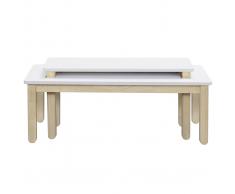 Tavolino basso scandinavo con banco integrato bianco e legno chiaro CYBEL