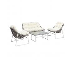 Salotto da giardino in resina intrecciata grigio e bianco con tavolino basso modello COMFY