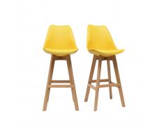 Gruppo di due sgabelli da bar design giallo e legno 65cm PAULINE