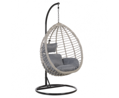 Poltrona sospesa in rattan grigio con piedistallo TOLLO