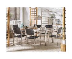 Set tavolo da giardino effetto legno 180 cm e 6 sedie rattan nero GROSSETO