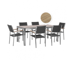 Set tavolo da giardino effetto legno 180 cm e 6 sedie rattan nero GROSSETO