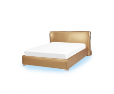 Letto ad acqua con LED in pelle color oro 140 x 200 cm PARIS