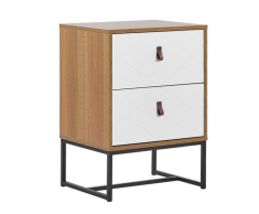 Comodino a 2 cassetti in legno chiaro e bianco NUEVA