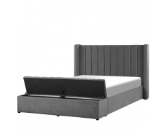 Letto imbottito in velluto grigio con vano contenitore 140 x 200 cm NOYERS
