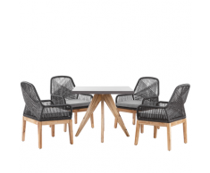 Set da esterno con tavolo quadrato effetto marmo e 4 sedie nere OLBIA