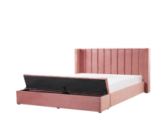 Letto imbottito in velluto rosa con vano contenitore 180 x 200 cm NOYERS