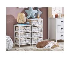 Comodino 3 cassetti a cesta bianco / beige ZURI