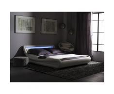 Letto ad acqua in pelle sintetica bianca con illuminazione LED 160x200cm AVIGNON