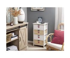 Comodino Alto con 4 Cassetti Bianco e Legno Chiaro LORISA