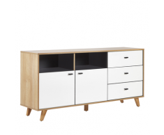 Credenza color legno chiaro e bianco con 3 cassetti e 2 scompartimenti ILION