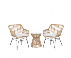 Set da balcone in rattan marrone chiaro 2 sedie cuscini grigio chiaro TRESTINA