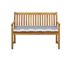 Panca da giardino in legno di acacia con cuscino blu a righe 120 cm VIVARA