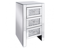 Comodino con 3 cassetti argento specchiato LORAY