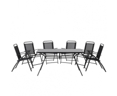 Set da pranzo da giardino in acciaio nero - Tavolo con 6 sedie - LIVO
