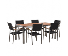 Set da giardino tavolo in eucalipto e 6 sedie in rattan nero GROSSETO