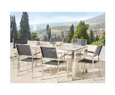 Set tavolo da giardino effetto marmo 180 cm e 6 sedie tessuto nero GROSSETO
