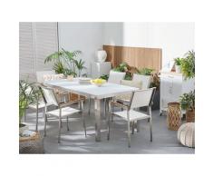 Set tavolo e sedie da giardino - In vetro temperato bianco e fibra tessile bianca - tavolo 180 con 6 sedie - GROSSETO