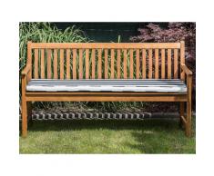Panca da giardino in legno di acacia con cuscino blu a righe 160 cm VIVARA