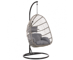 Poltrona sospesa in rattan grigio con piedistallo CASOLI