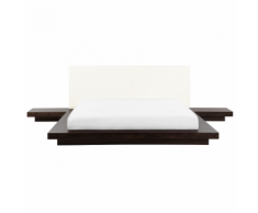 Letto matrimoniale in legno color wenge e pelle bianca 180x200cm ZEN