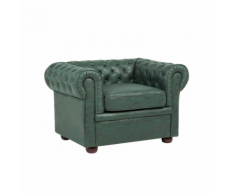 Poltrona vintage in tessuto similpelle verde CHESTERFIELD