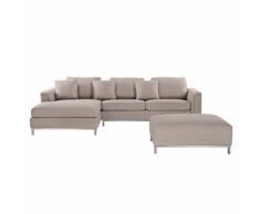Divano angolare in tessuto beige con ottomana OSLO Destro