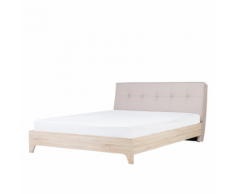 Letto imbottito beige / legno chiaro 160 x 200 cm BERCK