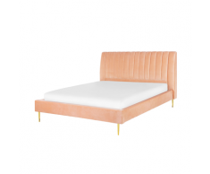 Letto matrimoniale in velluto color rosa pesca 160x200 cm MARVILLE