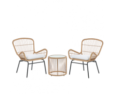 Set da balcone in rattan marrone chiaro 2 sedie con cuscini grigio chiaro LABICO