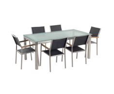 Set da giardino a 6 posti Tavolo in vetro 180cm con sedie nere GROSSETO