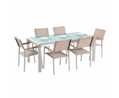 Set da giardino 6 posti in vetro ghiacciato tripla piastra sedie beige GROSSETO